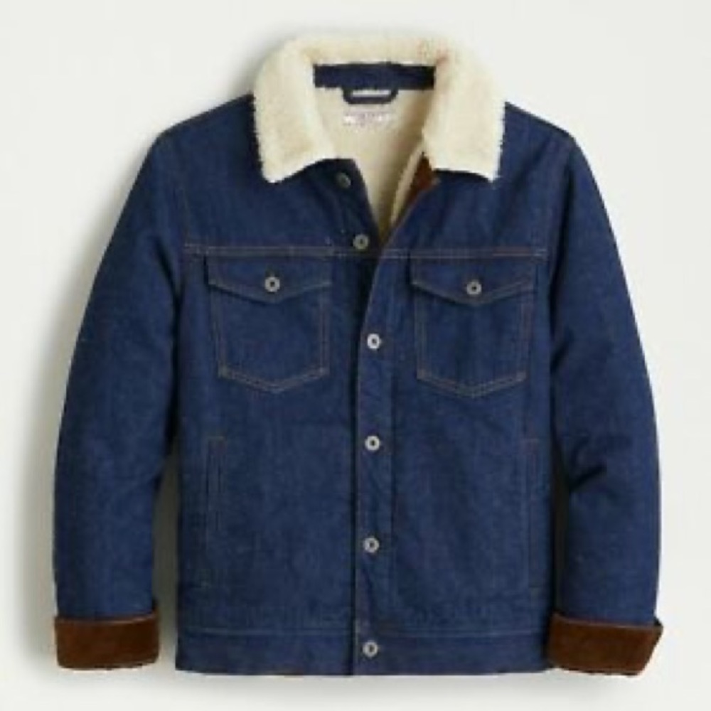 J. crew x Wallace and Barnes Fleece lined Japanese denim  jacket